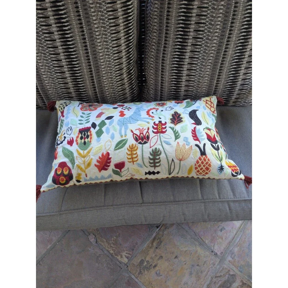 IKEA RODARV 15 X 25 LUMBAR PILLOW SWEDISH Feather/Down EMBROIDERED TASSLES